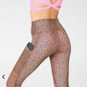 Fabletics Pink & Leopard High-Waisted Crop Leggings
